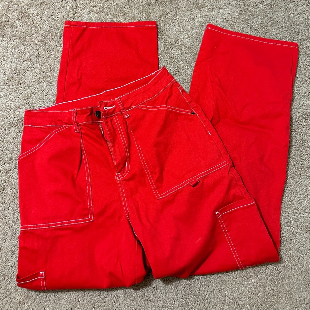 Fire Red Stitched Cargo Pants
